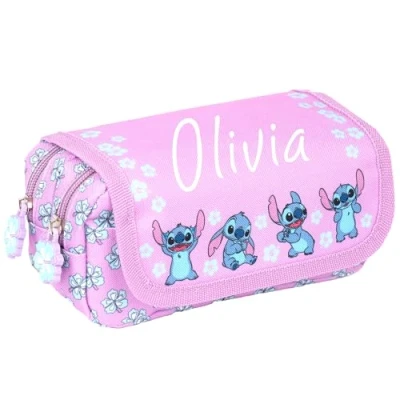 Afbeelding van Disney Stitch pennenetui voor meisjes, personaliseerbaar, paars, 2 grote vakken, Paars.