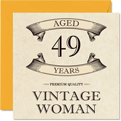 Afbeelding van Vintage verjaardagskaarten voor vrouwen, 49 jaar, grappige verjaardagskaart moeder, zus, vrouw, vriendin, neef, tante, 145 mm x mm, wenskaart 49e kaart