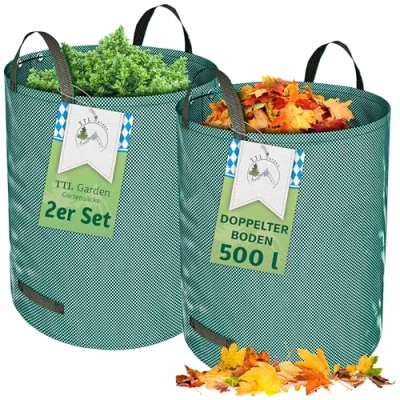Afbeelding van TTL Garden 2 stuks 500 liter tuinzakken extra stabiele zelfdragende dubbele bodem 4 handgrepen 150 g/m² groot en robuust opvouwbaar set van voor gras bladeren