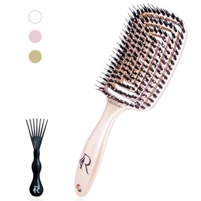 Afbeelding van Haarborstel van wildzwijnharen en nylon magische ontwarring zonder pijn alle soorten (krullend, dik, afro..) Demelant massage hoofdleer ideaal voor dames kinderen