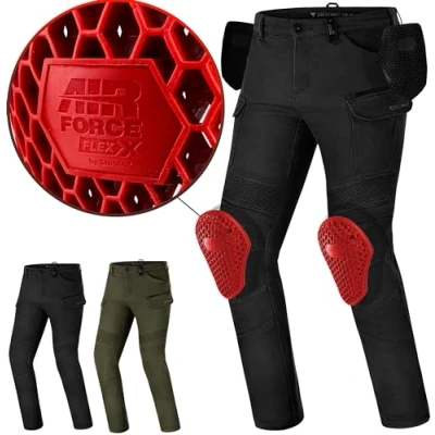 Afbeelding van SHIMA GIRO Motorbroek voor heren, goedgekeurd, AIRFORCE kniebeschermers, motorbroek, textiel, bescherming, verstelbaar, knieën, versterkt, airflow, grote maat, elastisch (heren, zwart, 36/32)