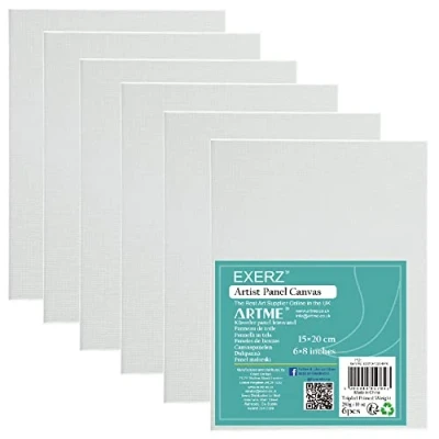 Afbeelding van Exerz Set van 6 canvas panelen 15 x 20 cm 3 mm 280 g/m² 100% katoen voor het schilderen / leeg drie lagen gips zuurvrij medium korrel olie of acryl