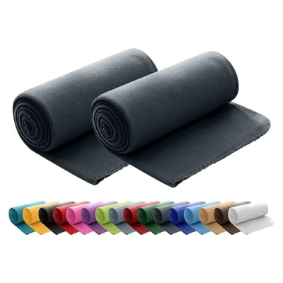 Afbeelding van wometo Set van 2 Polar fleecedekens, ÖkoTex, 130 x 160 cm, ca. 400 g, met anti pluisstiksel aan de rand, donkergrijs/grijs.