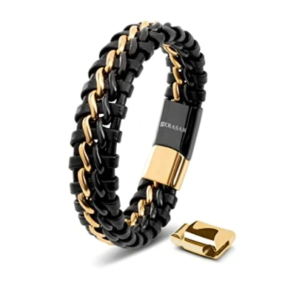 Afbeelding van SERASAR Lederen herenarmband [staal] verschillende lengtes roestvrijstalen magnetische sluiting met juwelendoosje geweldig cadeau voor heren, Leer, Geen edelsteen