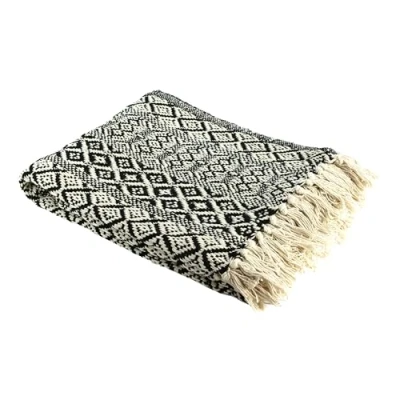 Image de THE HOME DECO FACTORY Plaid Ethnique Frange Motif Carreaux 120 x 150 cm M6