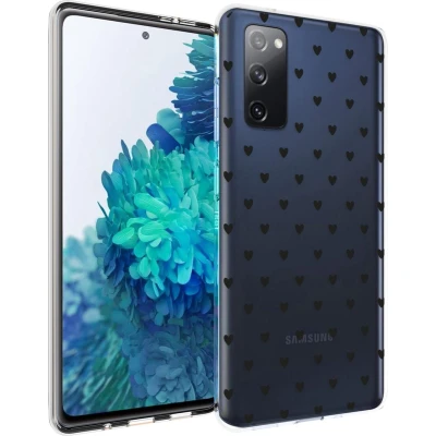Afbeelding van iMoshion hoesje Siliconen Geschikt voor Samsung Galaxy S20 FE Design Transparant / Zwart Hearts All Over Black