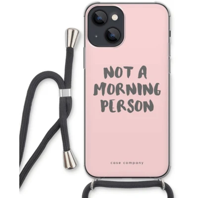 Afbeelding van Case Company® hoesje met Koord geschikt voor iPhone 13 Morning person Telefoonhoesje Zwart Extra Bescherming aan alle Kanten en Over de Schermrand