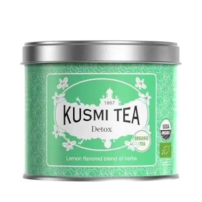 Image de Kusmi Tea Detox Bio thé vert bio, maté et mélanges de plantes aromatisé citron Boîte métal 100 g Environ 40 tasses