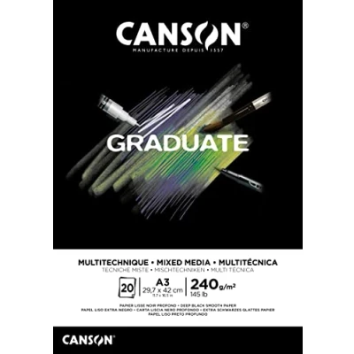 Afbeelding van Tekenblok Canson Graduate Mixed Media black paper A3 20vel 240gr