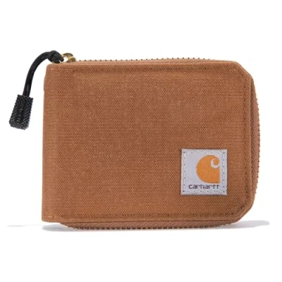 Afbeelding van Carhartt Canvas rits, duurzame herenportemonnees, bruine nylon eend, één maat, Bruin