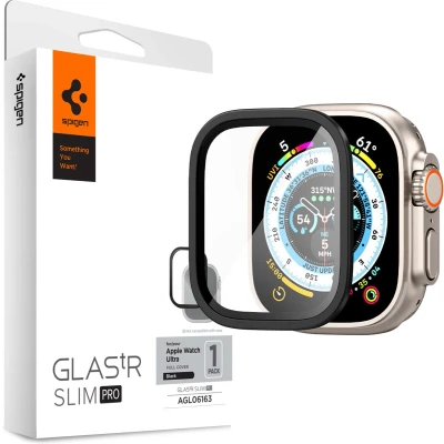 Afbeelding van Spigen Glas.tR Slim Pro Screen Protector Geschikt voor Apple Watch Ultra (49mm) 9H Tempered Glass Metalen frame Rand tot protectie Zwart