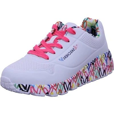 Image de Skechers Uno Lite Lovely Luv Fille Basket, Blanc synthétique H bordure rose, 32 EU