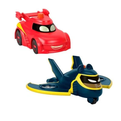 Image de Fisher Price DC Batwheels Light Up 1:55 Scale Toy Cars 2 Pack, Redbird and Batwing, Preschool Pretend Play Ages 3+ YearsF