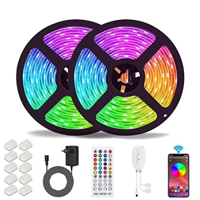 Afbeelding van Bluetooth LED strips, ALED LIGHT 10M (2x5m) 32.8Ft waterdichte IP65 RGB 5050 strips met Smart controller + 40 toetsen afstandsbediening 12V voeding voor huis, tuin, decoratie