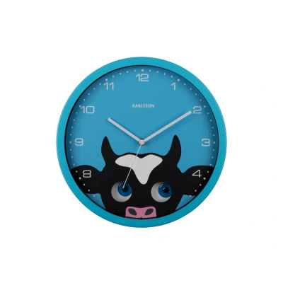 Afbeelding van Karlsson Wandklok Peekaboo Cow Blauw Ø30,8cm