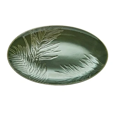 Afbeelding van Mikasa Jardin ovale serveerschaal, serveerschaal van groen aardewerk, 36 cm, grote verpakt en vaatwasmachinebestendig