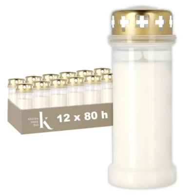 Afbeelding van KRISTEN 6D Grafkaars voor Buiten 80u Wit Set van 12 Herdenkingslicht