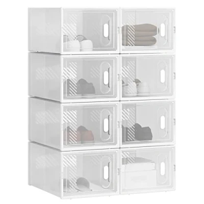 Afbeelding van WOLTU Set van 8 schoenendozen, opbergdozen, transparant, speelgoeddozen kunststof, opvouwbaar en stapelbaar, met deksel, 35 x 25 19 cm (l b h) SRX11tp