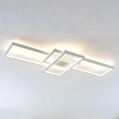 Afbeelding van Lindby LED plafondlamp met dimmer 1licht aluminium H: 8.5 cm wit Inclusief lichtbron