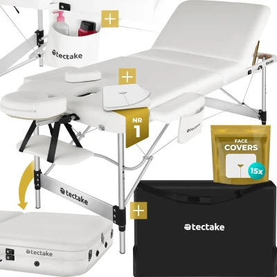 Afbeelding van tectake® 3 Zones Massagetafel met 5 cm Dikke Vulling en Aluminium Frame 70 Wit