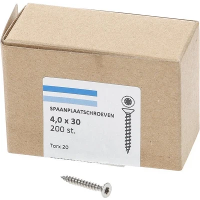 Afbeelding van Spaanplaatschroef RVS 4,0 x 30 mm, Torx20 (200 stuks)