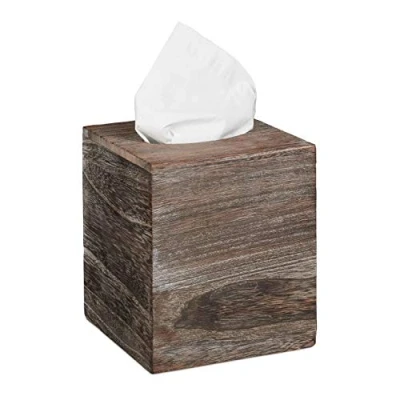 Afbeelding van Relaxdays tissuehouder vierkant shabby tissue box zakdoekendoos cosmeticadoekjes hout