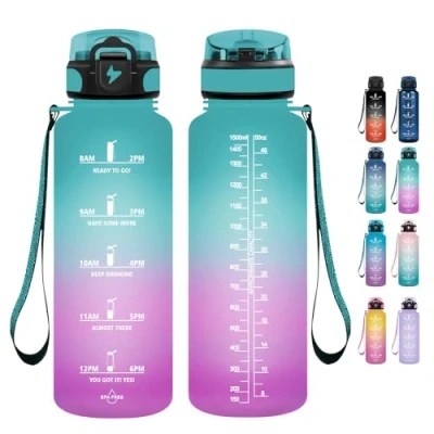 Afbeelding van Grsta Drinkfles, 1,5 liter, drinkfles met rietje, BPA vrij, voor sport, koolzuurhoudende dranken, waterfles sportschool, fietsen, kamperen en school
