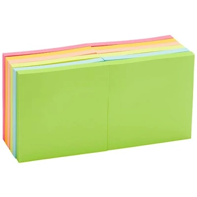 Afbeelding van Amazon Basics Vierkante mini zelfklevende notities, 7,6 x cm, gemengde kleuren, 12 blokken, meerkleurig