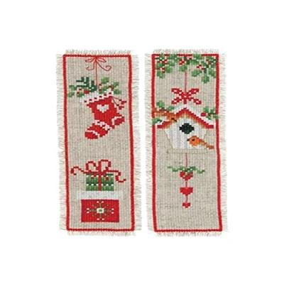 Afbeelding van Bladwijzer kit Kerstmotiefjes set van 2 Vervaco PN 0178766 Telwerk