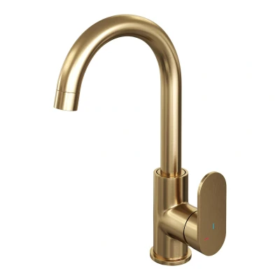 Afbeelding van Brauer Gold Edition Wastafelmengkraan opbouw hoog draaibaar ronde uitloop model C PVD geborsteld goud