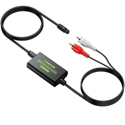 Afbeelding van LiNKFOR Digitale coaxiale of Toslink naar analoge stereo L/R audio converter met optische kabel 3,5 mm jack uitgang voor HDTV Blu Ray DVD Sky HD Amps TV Box