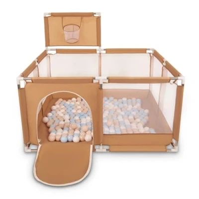 Afbeelding van Selonis Kinderbox met Mand en 200 Ballen, Beige:Pastel Beige/Pastelblauw/Wit