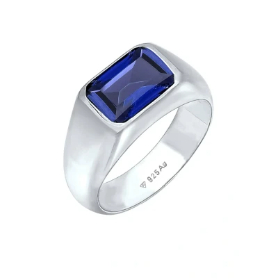 Afbeelding van Elli PREMIUM Dames Ring Zegelring Grof Saffierblauw 925 Sterling Zilver Avondkleding