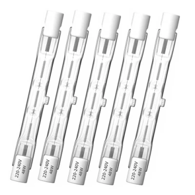 Afbeelding van Klarlight R7s 78 mm halogeenlampen, 48 W, warm wit, 2800 K, dimbaar, lineaire schijnwerper met dubbel uiteinde, voor plafondlampen, landschapsverlichting, 5 stuks