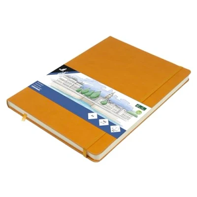 Afbeelding van Kangaro schetsboek A4 okergeel PU hardcover met elastiek en lint K 861241