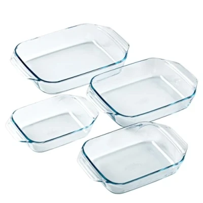 Afbeelding van Pyrex Let&#039;s Share Ovenschaal Rechthoek met Grepen 4 Delig Transparant Borosilicaatglas