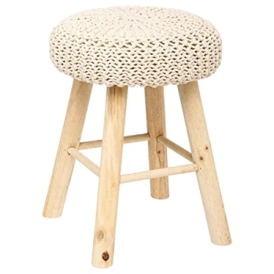 Afbeelding van Atmosphera Ribcord krukje model Ibiza beige hout/stof D31 x H43 cm bijzet stoeltjes