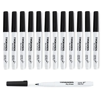 Afbeelding van TWOHANDS 20536 Whiteboard viltstiften, uitwisbaar, ultrafijne punt, 0,7 mm, 12 stuks, reukloos, zwart,