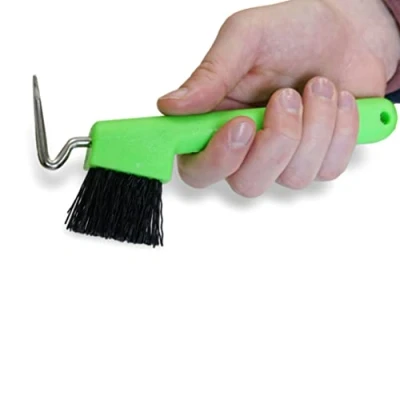 Afbeelding van Schraper voor paarden, ezels, geiten, hoeven met extra stabiele borstel en ergonomische handgreep (neongroen (1 x ))