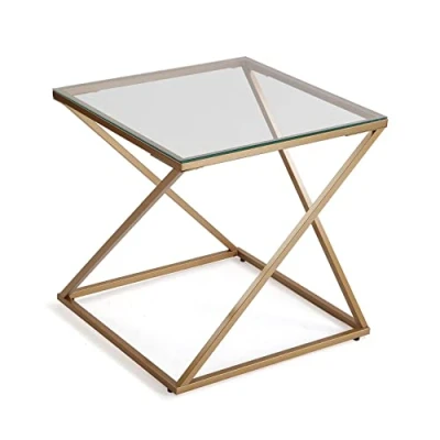 Afbeelding van Versa Trento Moderne bijzettafel voor woonkamer, slaapkamer of keuken, afmetingen (H x B B) 51 cm, glas en metaal, goudkleurig