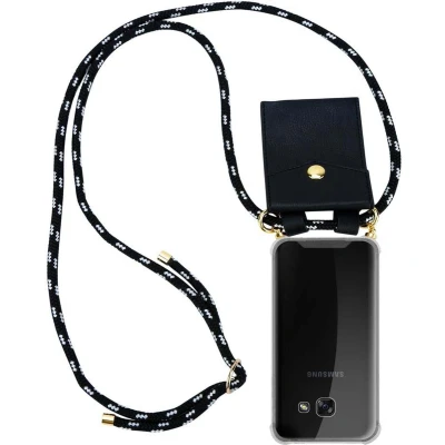 Afbeelding van Cadorabo Hoesje geschikt voor Samsung Galaxy A3 2017 in ZWART ZILVER Silicone Mobiele telefoon ketting beschermhoes met gouden ringen, koordriem en afneembare etui