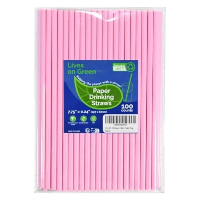 Afbeelding van Lives on Green 100 stuks wegwerprietjes van massief roze papier, 19,7 cm, voor feestjes, cocktails, cake pops, bars, restaurants