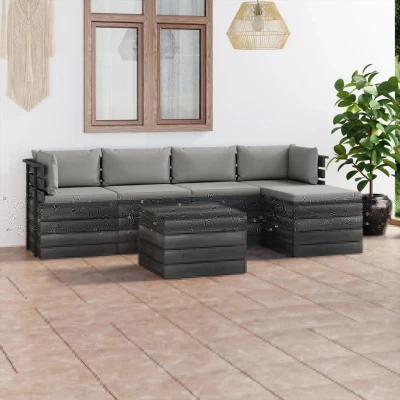 Afbeelding van 6 delige Loungeset met kussens pallet massief grenenhout