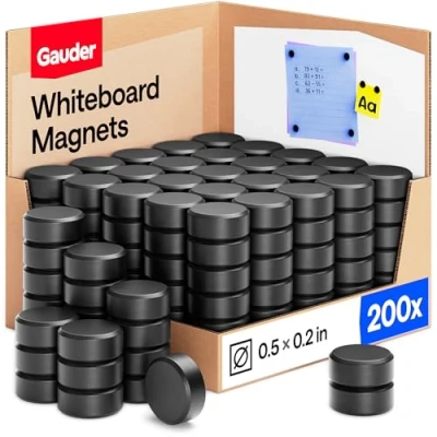 Afbeelding van GAUDER Magneetbordmagneten (12 mm x 5 mm), 200 sterke magneten voor whiteboard, prikbord en koelkast, zwarte