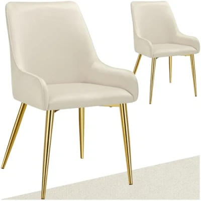 Afbeelding van tectake® Eetkamerstoel Avane Fluweellook, Draagkracht 120 kg Set van 2 Beige