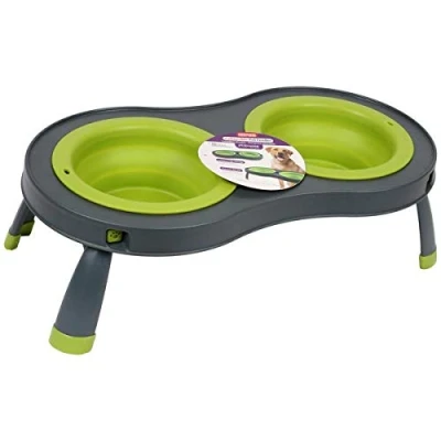 Afbeelding van Dexas Popware Double Elevated Pet Feeder Verstelbare Hoogte Groen LG 2.5 Beker, 20 oz