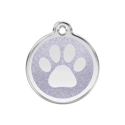 Afbeelding van Paw Print Silver glitter hondenpenning medium/gemiddeld dia. 3 cm RedDingo