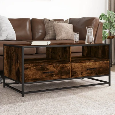 Afbeelding van vidaXL Salontafel 100x50x45 cm bewerkt hout en metaal gerookt eiken
