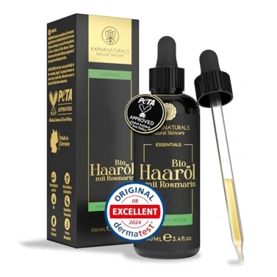 Afbeelding van rozemarijnolie voor haar 100 ml + hyaluronzuur biotine veganistisch &amp; biologisch versnelt de haargroei haarolie
