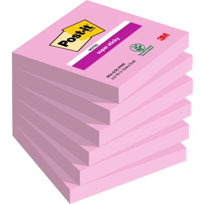 Afbeelding van Memoblok 3M Post it 654 Super Sticky 76X76mm roze